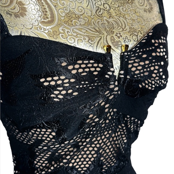 Sexy Stretchy Bodycon Black Lace Floral Midi Cocktail Dress Size Small - Picture 3 of 6